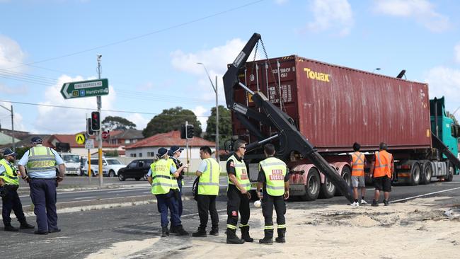 Drivers experienced delays on King Georges Road, Wiley Park after a truck lost its load of metal. Picture: NCA NewsWire / Christian Gilles