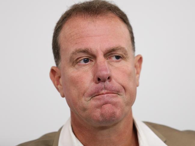Former Matildas coach Alen Stajcic speaks after being sacked by the FFA during a press conference at North Sydney. Picture: Brett Costello