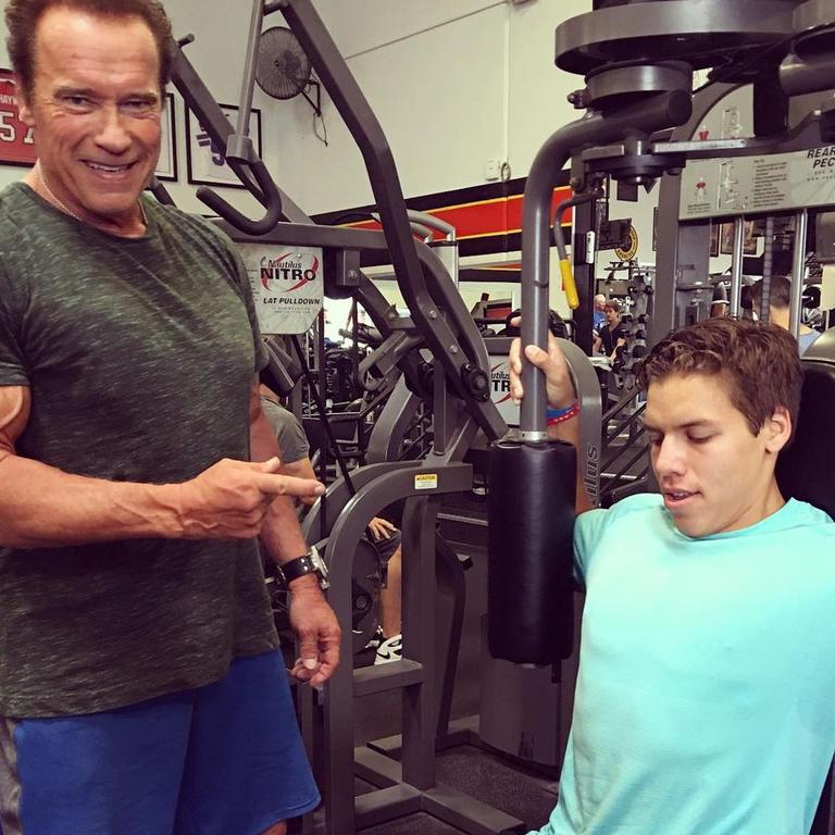 Arnold Schwarzenegger and his son work out together. Picture: Joseph Baena Instagram