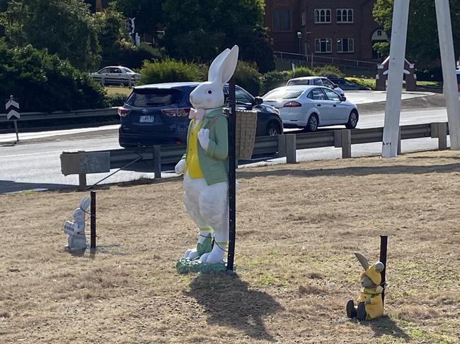 The rabbit statues that have since been removed from Bunny Island. Picture: Supplied.