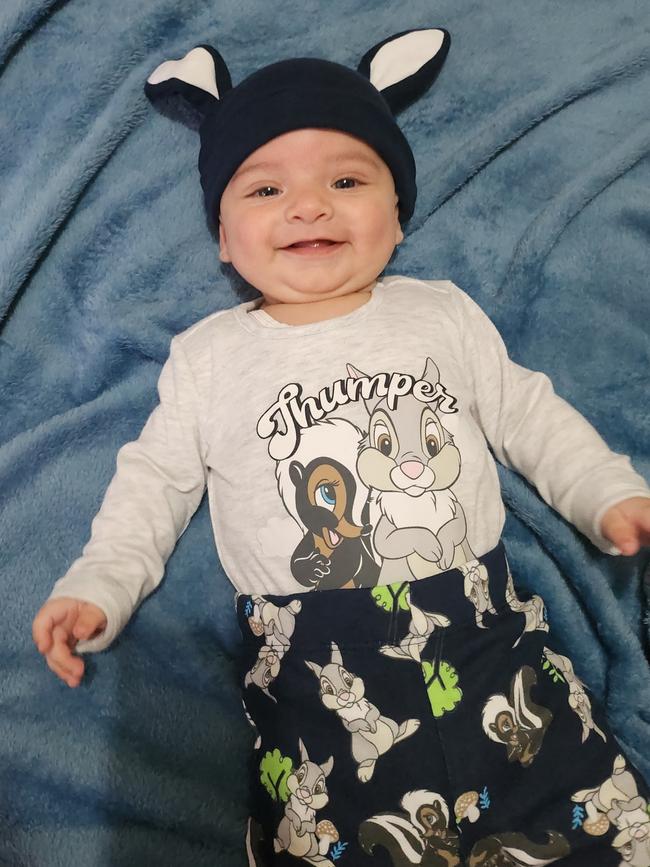 Caleb Kelly. Five months old. Meet Caleb, his bright blue eyes and beautiful constant smile just make your heart melt. Adores his brother Taj so much.