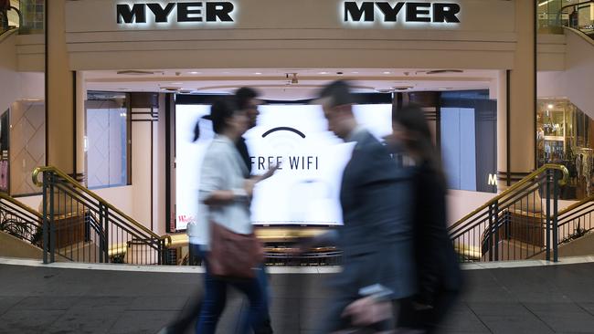 Myer's Pitt Street Mall store in Sydney. The retailer is paying dividends again. Picture: AAP