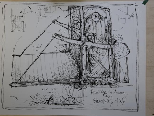 The Prince of Wy’s preliminary sketches for the drawbridge at his Balmoral property. Picture: David Swift.