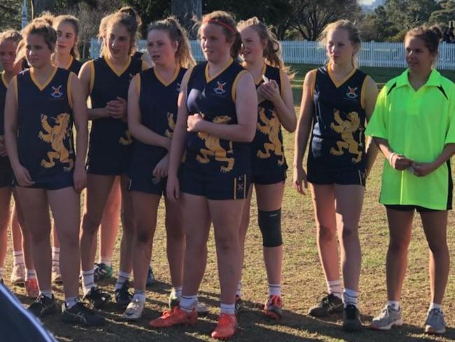 Young Eyre Peninsula footballer, Katelin Gunn, centre with orange boots, was last year the inaugural captain of Scotch College middle school’s women’s football team. Picture: Supplied by the Gunn family. 