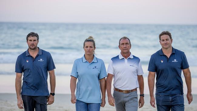 BMD Northcliffe Surf Club members, Kevin Morrison (Head male coach), Naomi Flood (Head Female coach), David Shields (President), and Mark Williams (Manager of Surf Sport) are upset at Surf Life Saving Australia over surf events. Picture: Jerad Williams