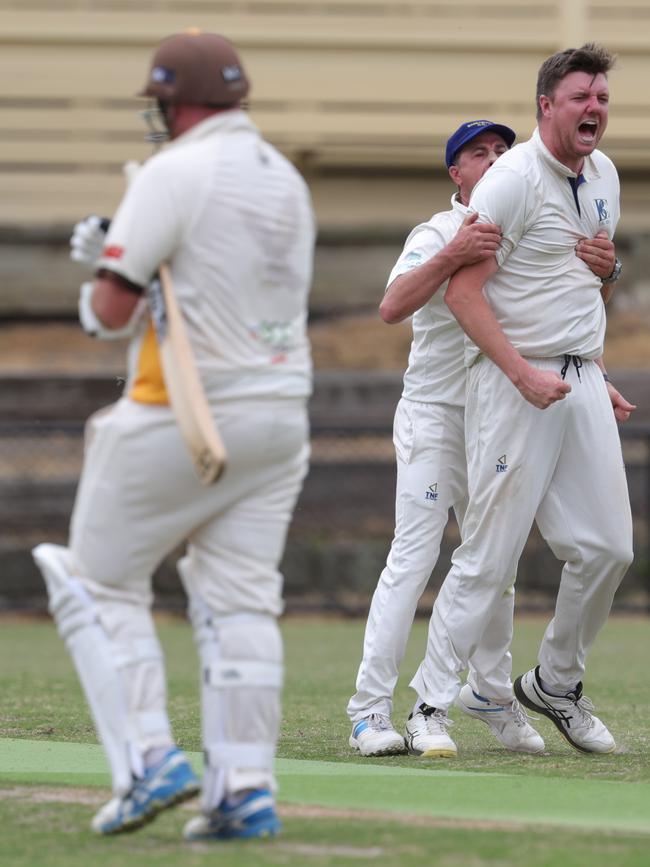 Barrabool bowler James Fisher celebrates a wicket against Drysdale. Picture: Mark Wilson