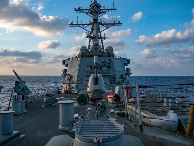 This US Navy photo released April 29, 2020 shows The Arleigh-Burke class guided-missile destroyer USS Barry (DDG 52) conducting underway operations on April 28, 2020 in the South China Sea. - Barry is forward-deployed to the US 7th Fleet area of operations in support of security and stability in the Indo-Pacific region. A US Navy  guided-missile destroyer sailed through waters near the Paracel islands in the South China Sea challenging China's claim to the area, the Navy said April 29, 2020. The USS Barry undertook the so-called "freedom of navigation operation" on Tuesday, a week after Beijing upped its claims to the region by designating an official administrative district for the islands. (Photo by Samuel HARDGROVE / US NAVY / AFP) / RESTRICTED TO EDITORIAL USE - MANDATORY CREDIT "AFP PHOTO US NAVY/SAMUEL HARDGROVE/HANDOUT " - NO MARKETING - NO ADVERTISING CAMPAIGNS - DISTRIBUTED AS A SERVICE TO CLIENTS