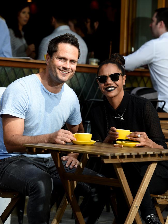 Natasha Wanganeen with cousin, Gavin in Peel Street, Adelaide. Picture: Sam Wundke