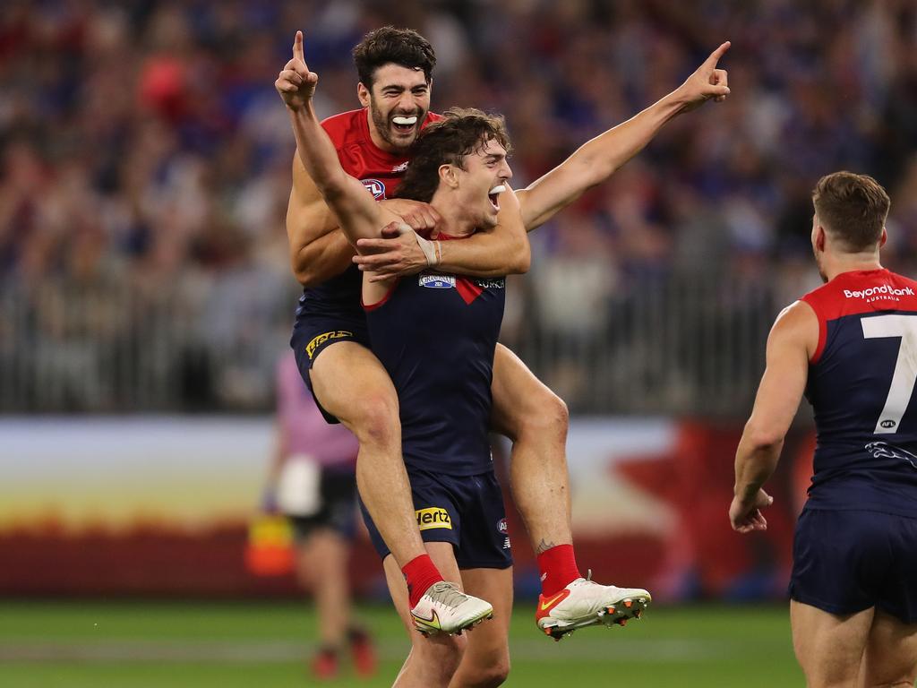 Luke Jackson celebrates after scoring a goal. Picture: Will Russell/AFL Photos via Getty Images