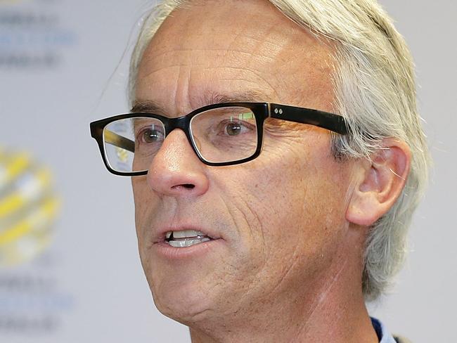 SYDNEY, AUSTRALIA - NOVEMBER 16: FFA CEO David Gallop talks during the Football Federation Australia Hall of Fame induction ceremony and recognition of 1965 Socceroos at the FFA Offices on November 16, 2015 in Sydney, Australia. (Photo by Mark Metcalfe/Getty Images)