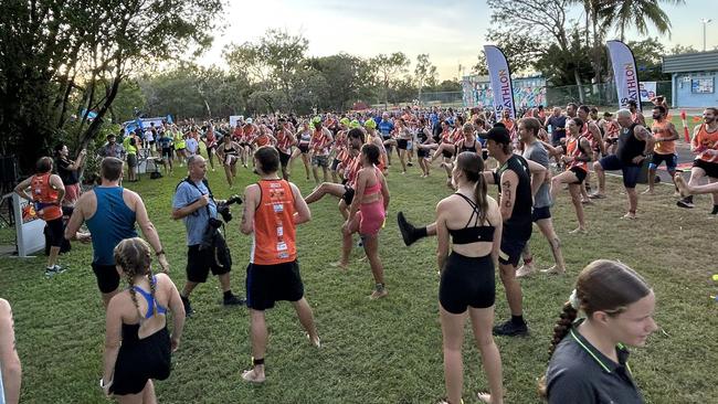 Competitors warming up before the start of the 2025 Kakadu Triathlon in Jabiru. Picture: NT Triathlon Facebook