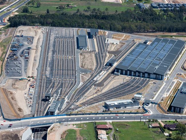 An aerial view of the Metro train depot at Rouse Hill. The Sydney Metro northwest will open to the public today, May 26.