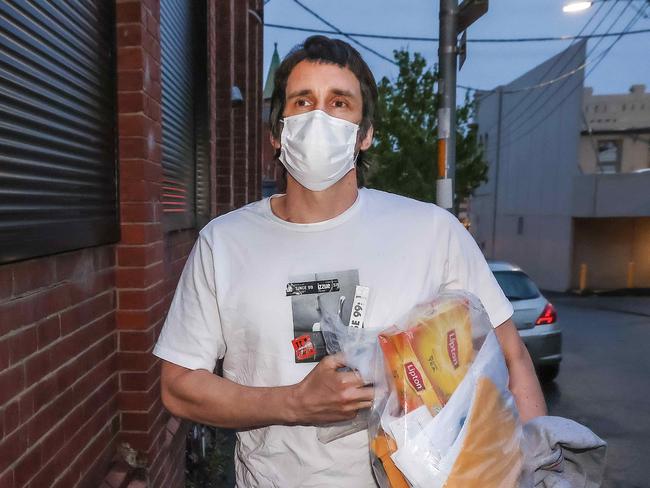 Richard Pusey arrives at his Fitzroy house after being released from prison.Pusey was pulled over by police on the Eastern freeway 6 months ago for speeding.A truck then slammed into four police officers on the scene killing them as Pusey then fled the scene. Picture : Ian Currie