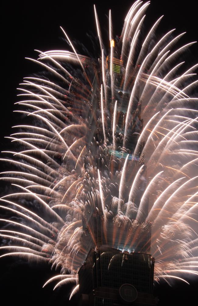 Fireworks light up the Taiwan skyline and Taipei 101 during New Year's Eve celebrations. Picture: Getty