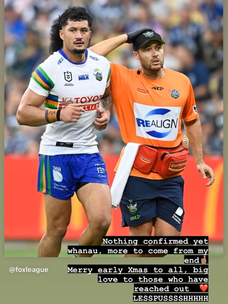 Canberra forward Corey Harawira-Naera's Instagram post.