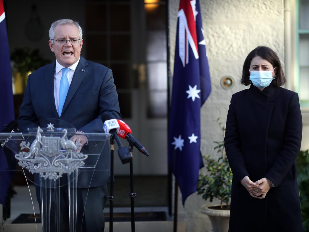 Scott Morrison has rushed passed ICAC’s final verdict, loudly expressing his own belief in the innocence of Ms Berejiklian. Picture: NCA NewsWire / Christian Gilles