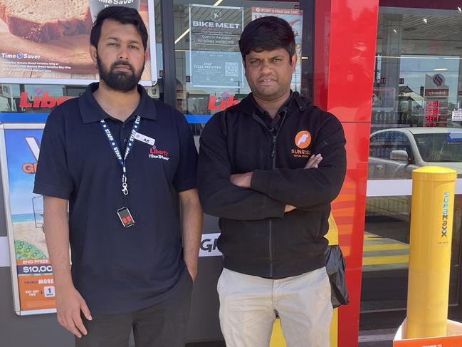 Liberty Oil Traralgon store manager Abrar Waseem (left) and owner Sunil Karnati (right) says petrol theft at their station has impacted the business. Picture: Jack Colantuono