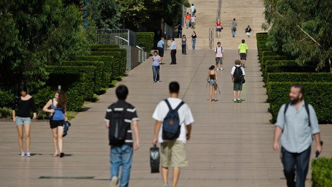 Staff and students on campus at the University of NSW in Kensington.