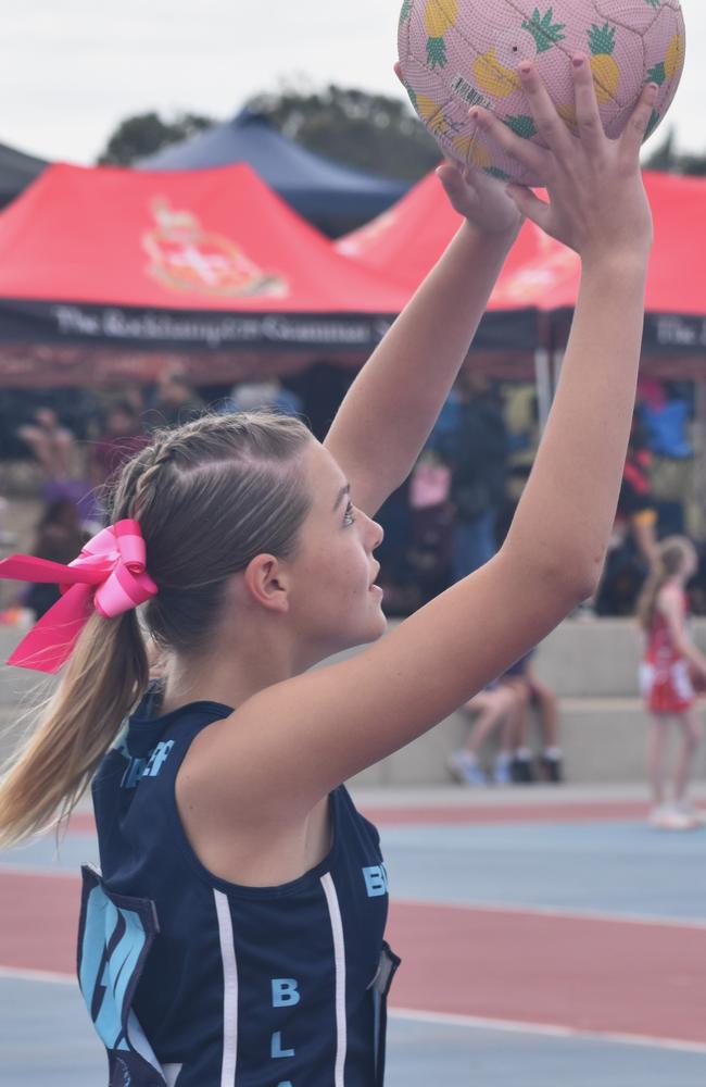 On court at the Cap Coast Junior Netball Carnival at the Barmaryee Multi Sports Precinct, Yeppoon, on August 11, 2024. Photo: Pam McKay