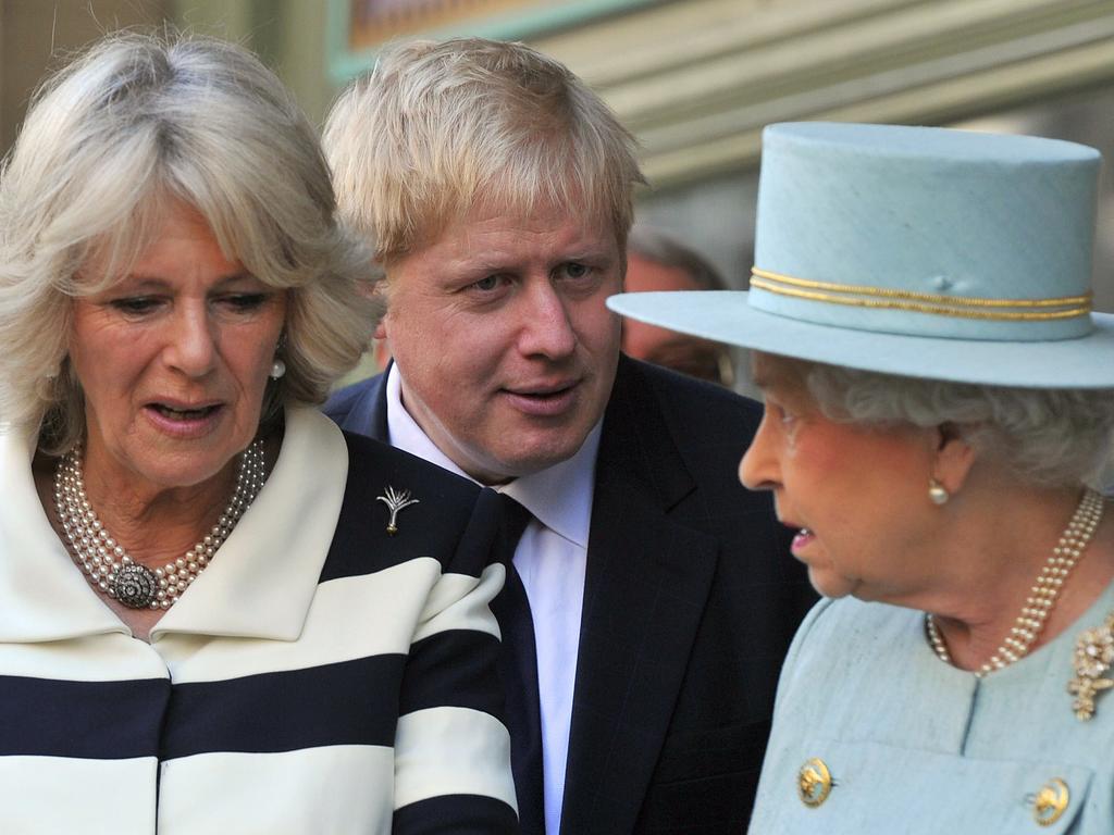 Boris Johnson pictured with the Queen and Camilla, Duchess of Cornwall, in 2012. Picture: AFP