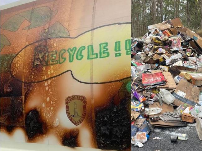 A Gympie garbage truck was forced to dump its load on the road to stop a fire spreading in the truck.