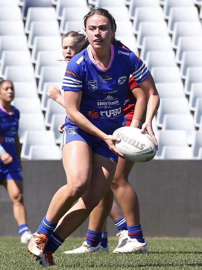 Narellan's Georgia Nies with the ball. Picture: John Appleyard