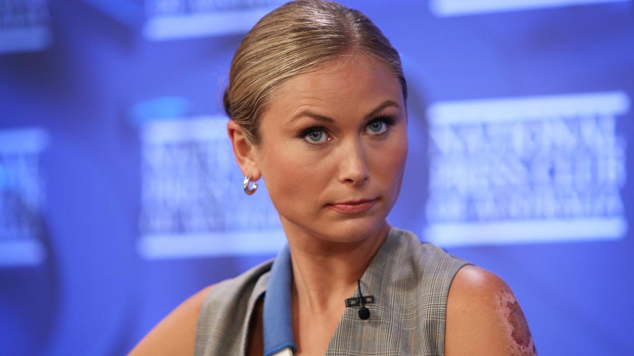 Grace Tame addresses the media at the National Press Club. Picture: Lisa Maree Williams/Getty Images