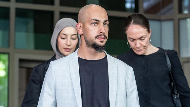 Ibrahim Al Azhari and Laura Allam leave court. Picture: Jake Nowakowski