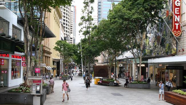 Sparse foot traffic in the Queen Street Mall in Brisbane’s CBD earlier this year