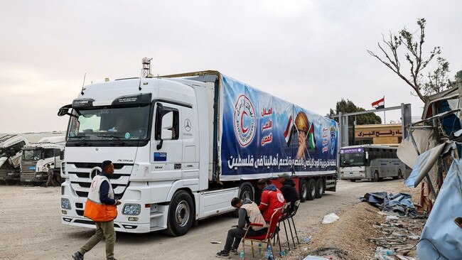 A truck carrying humanitarian aid entered the Gaza Strip at the crossing in Rafah last week. Picture: AFP/Getty Images