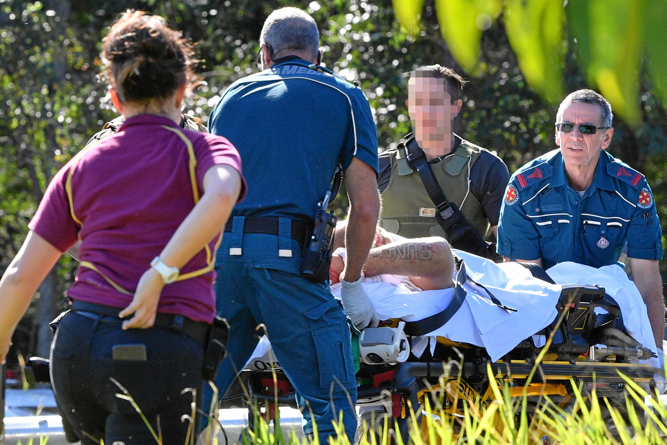 The police chased a car from north of Gympie and dozens of police apprehended a man near Parklands, just north of Nambour on the Bruce Highway. Traffic was stopped in both directions for several hours.