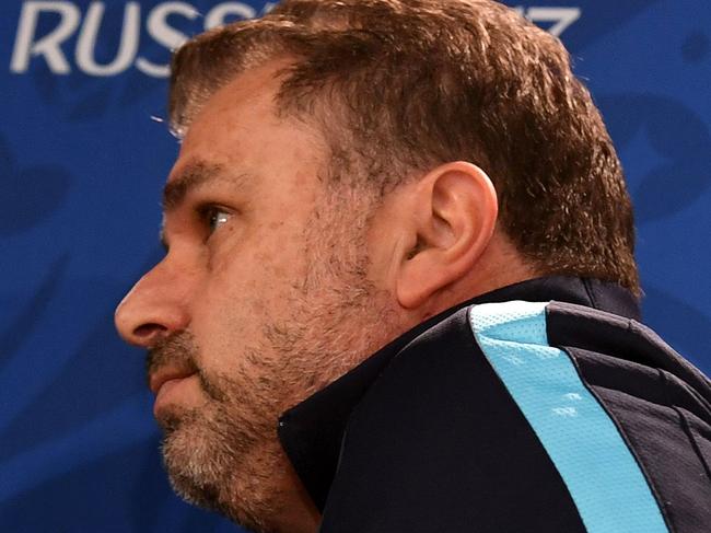 Australia's coach Ange Postecoglou attends a press conference at the Spartak Stadium in Moscow on June 24, 2017 on the eve of the 2017 FIFA Confederations Cup group B football match between Chile and Australia. / AFP PHOTO / Yuri KADOBNOV