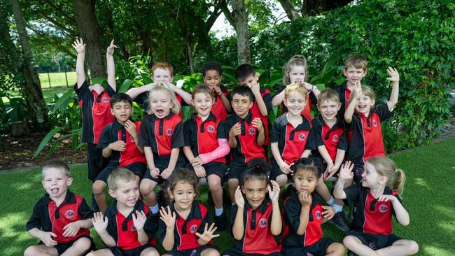 My First Year 2024: St Therese’s School, Bentley Park: prep L: back: Klaetyn, Kairo, Malakai, Aron, Skyler, Kaydan; middle: David, Abbey, Marley, Forest, Beau, Rory, Georgia; front row: Archer, Julian, Shaila, Amanda, Anaiah, Poppy. Picture: Emily Barker