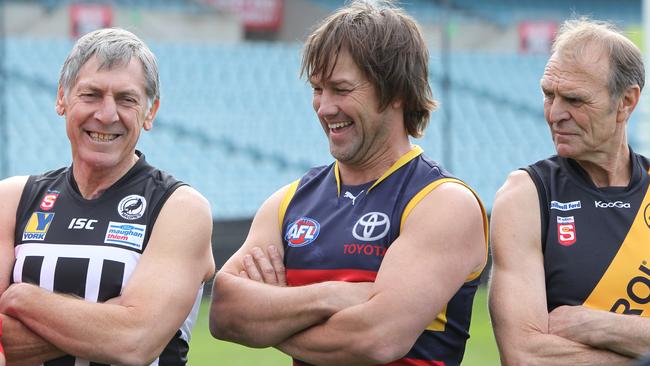 Port Magpies great Russell Ebert, Adelaide Crows champion Tony Modra and Glenelg legend Graham Cornes.