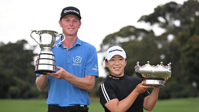 Ryggs Johnston and South Korea's Shin Ji-yai won the 2024 dual-gender Australian Opens. (Photo by WILLIAM WEST / AFP)