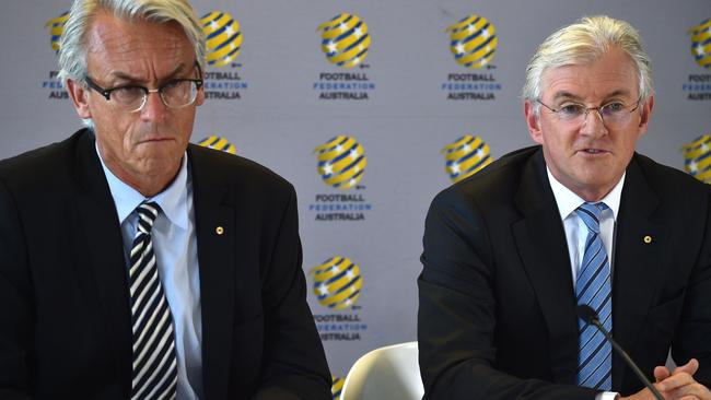 FFA CEO David Gallop (left) and chairman Steven Lowy. Picture: AFP