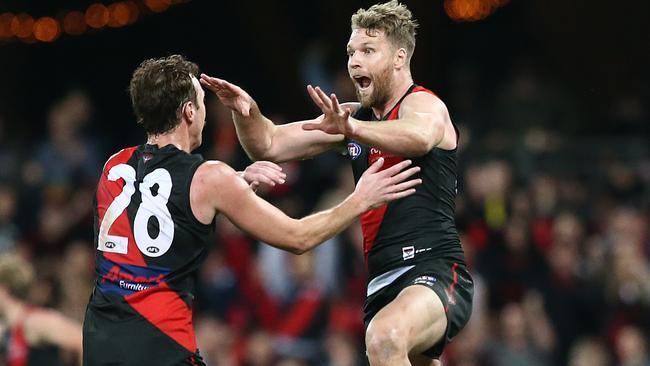 When up and running, Jake Stringer powers the Bombers. Can he do it in the finals? Picture: AFL Photos/Getty Images