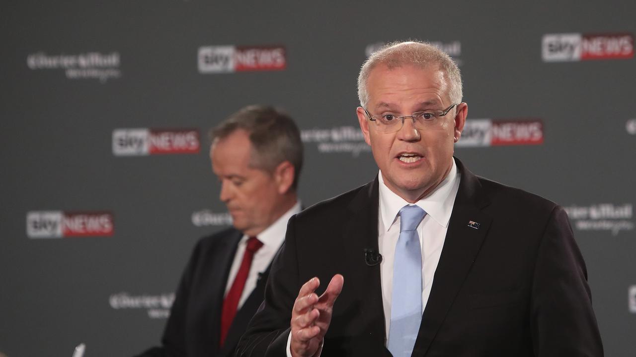 Scott Morrison was keen to talk numbers as much as possible during the Leaders’ Debates. But the reality is, the odds aren’t really stacked in his favour at this point. Picture: Kym Smith/News Corp Australia