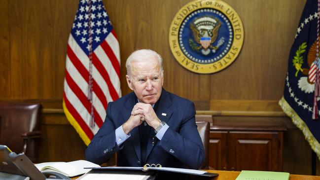 President Joe Biden speaks with Putin from the presidential retreat in Camp David on February 12, 2022. Picture: AFP