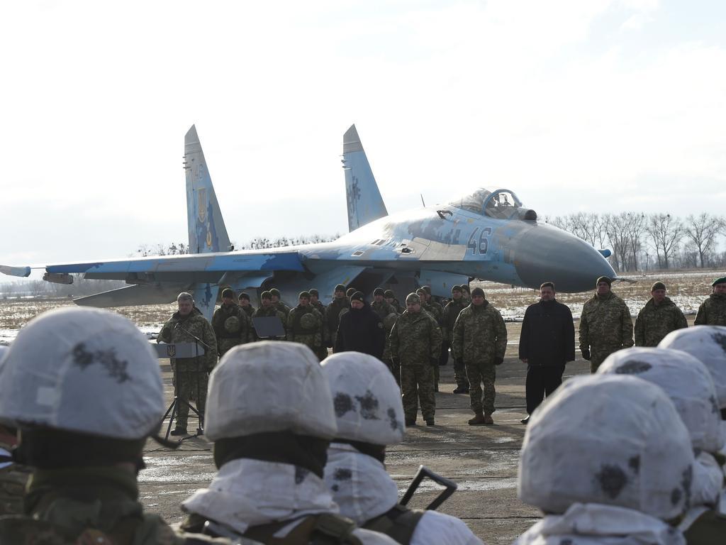 Ukrainian servicemen at Ozerne air base, Zhytomyr region, during a dispatching ceremony of the troops to the east of the country. Picture: AFP