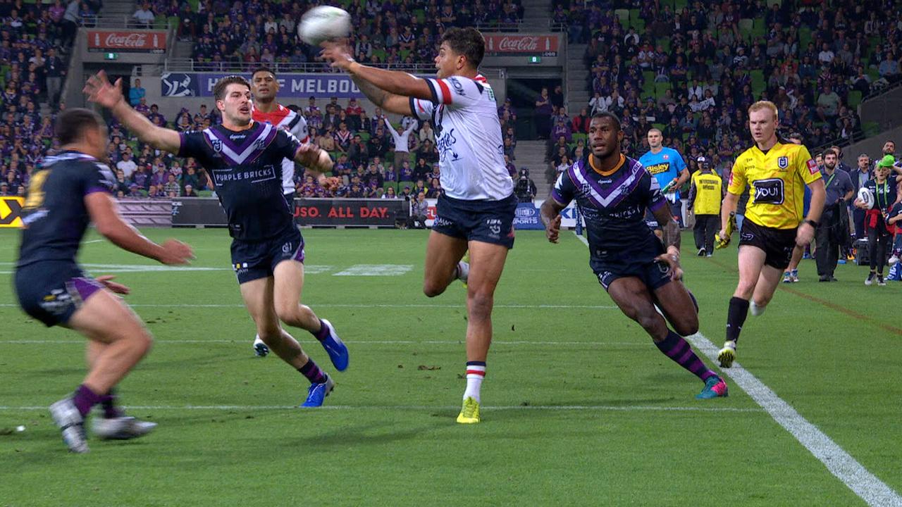 Latrell Mitchell produced a brilliant fend and try assist for James Tedesco.