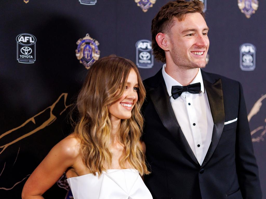 Harris Andrews and Emily Halverson at the Gabba Brownlow Medal event. Picture: Josh Woning