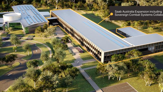 Saab Australia will expand its Mawson Lakes headquarters, building a new $75m Combat System Collaboration Centre to help boost Australia's sovereign manufacturing capabilities. Picture: Saab