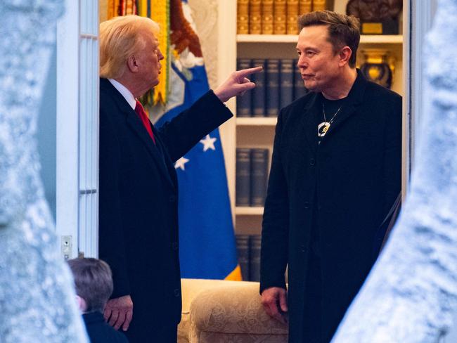 TOPSHOT - US President Donald Trump and Elon Musk (R) speak before departing the White House on his way to his South Florida home in Mar-a-Lago in Florida on March 14, 2025. Trump is spending the weekend at his Florida Mar-a-Lago resort. (Photo by ROBERTO SCHMIDT / AFP)