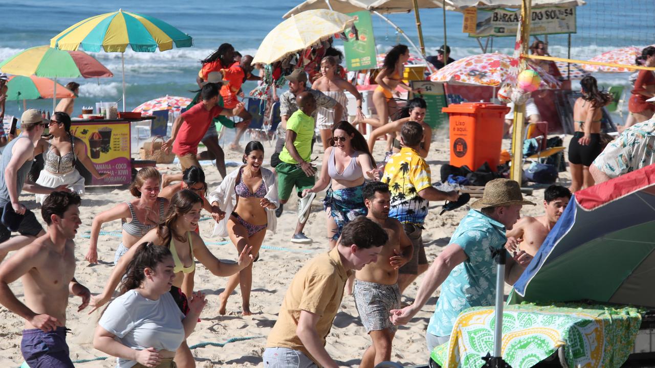 Surfers Paradise beach was transformed into Rio during filming for the Godzilla v Kong sequel in July. Picture Glenn Hampson