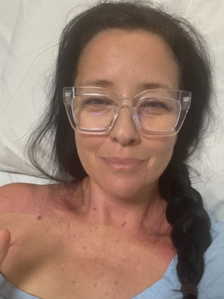 Ali Clarke in hospital after her breast cancer surgery. Picture: Instagram