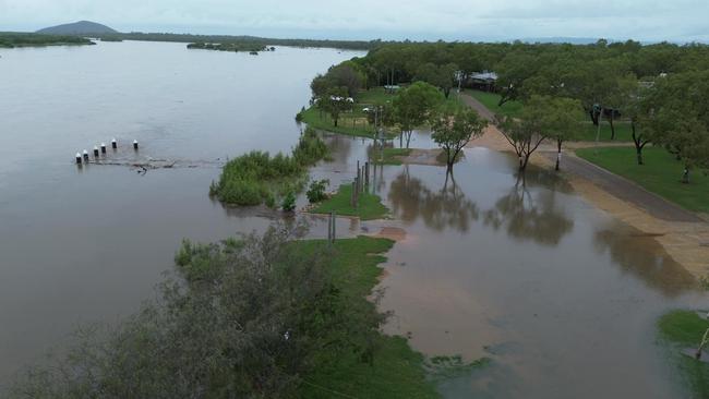 The floodwater at Groper Creek on Tuesday afternoon, February 2, 2025. Photo: Kat Hampson