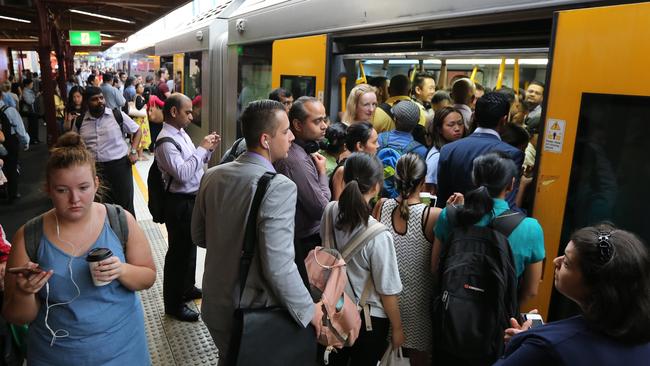 Crowds at Parramatta station this morning. Picture: John Grainger