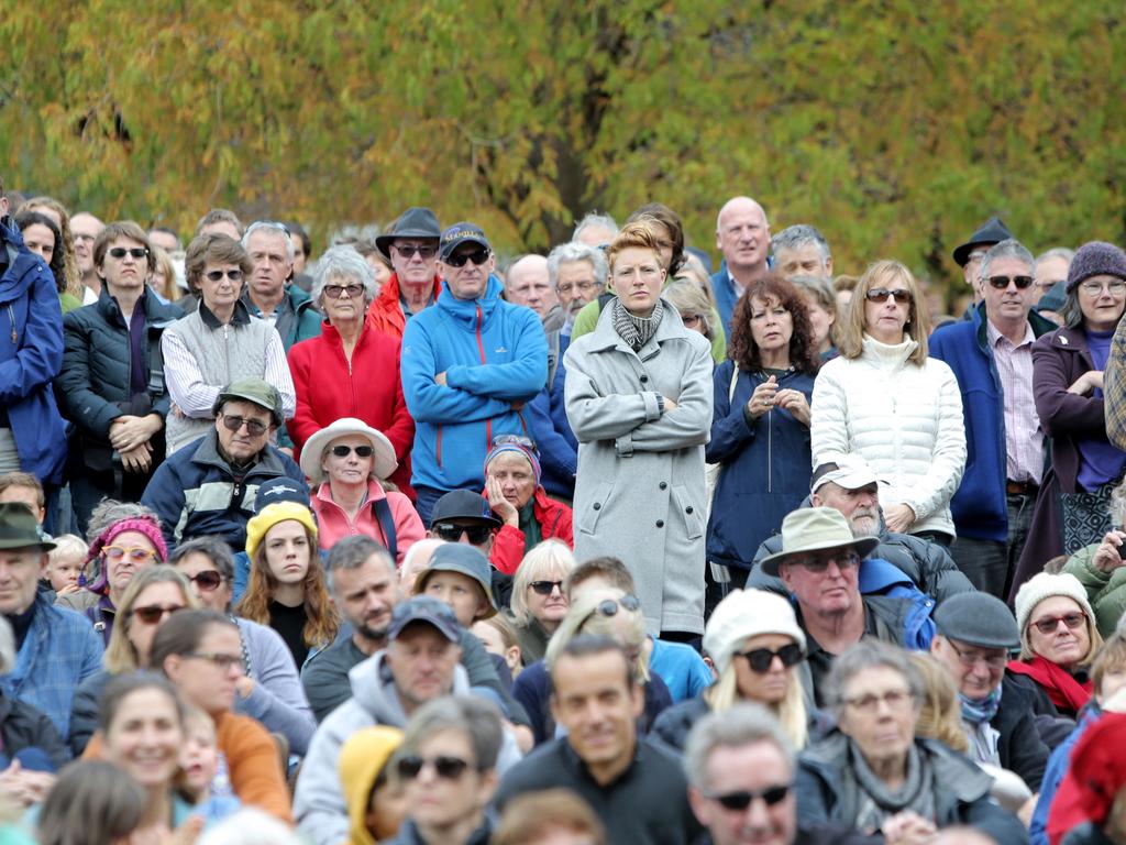 Thousands gathered for the Mountain Mayday Rally at the Cascade Gardens in South Hobart. Picture: PATRICK GEE