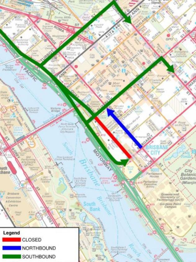 Changes to car traffic routes in the CBD for the Queen's Wharf development. IMAGE: Brisbane City Council.